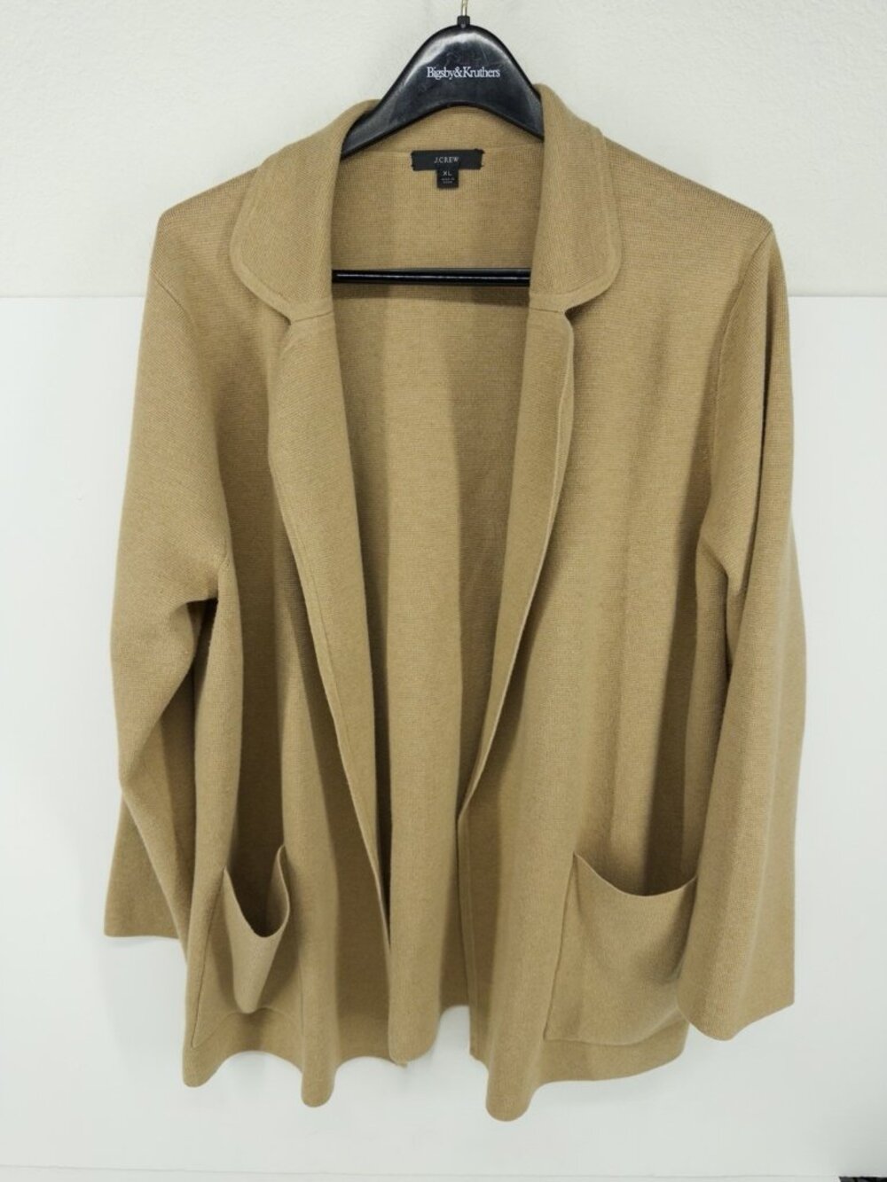 J Crew Reimagined Tan Cotton Wool Open Front Cardigan Sweater Womens XL